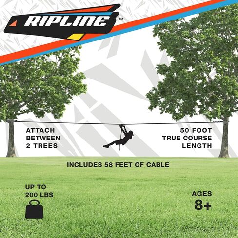 Ripline 50 ft Zipline Kit with Included Seat | Kids Zip line Kit - Backyard Zip line - Great Zipline Kit for Kids and Teens - Home Zipline Kit - Recommended Ages 8+ (RIP.995CTC) in Saudi Arabia