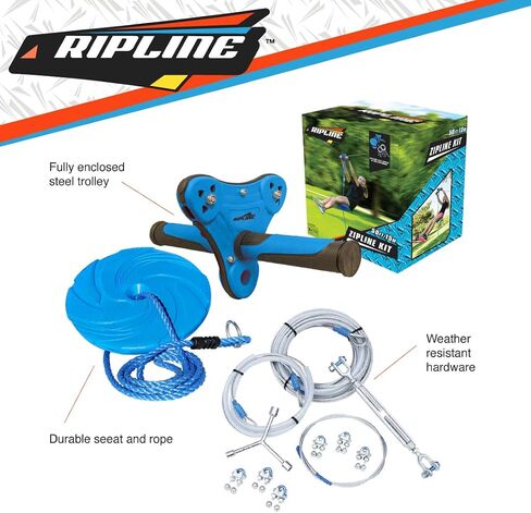 Ripline 50 ft Zipline Kit with Included Seat | Kids Zip line Kit - Backyard Zip line - Great Zipline Kit for Kids and Teens - Home Zipline Kit - Recommended Ages 8+ (RIP.995CTC) in Saudi Arabia