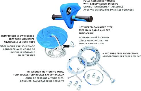 Ripline 50 ft Zipline Kit with Included Seat | Kids Zip line Kit - Backyard Zip line - Great Zipline Kit for Kids and Teens - Home Zipline Kit - Recommended Ages 8+ (RIP.995CTC) in Saudi Arabia