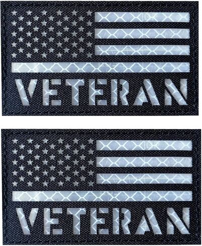 2 Pack Reflective Veteran Patch US Flag with Hook Back for Service Harness Tactical Vest Collar Hook-Fastener Backing (Black-Orange) in Kuwait