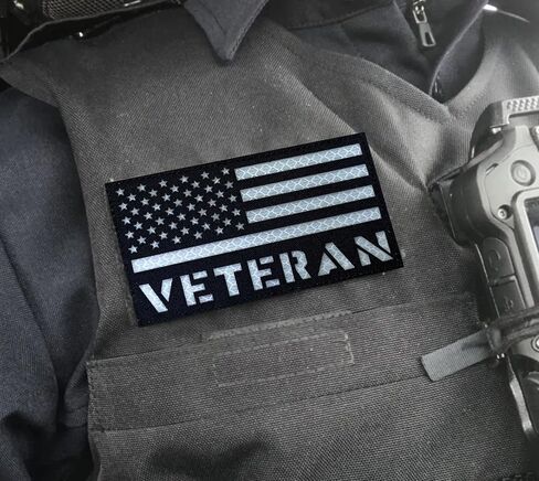 2 Pack Reflective Veteran Patch US Flag with Hook Back for Service Harness Tactical Vest Collar Hook-Fastener Backing (Black-Orange) in Kuwait