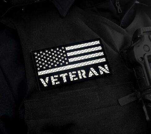 2 Pack Reflective Veteran Patch US Flag with Hook Back for Service Harness Tactical Vest Collar Hook-Fastener Backing (Black-Orange) in Kuwait