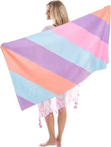 KATYDID Quick Dry Microfiber Beach Towel – 63" x 31" Towels, Cute Summer Vacation Designs – Sand Free, Lightweight, Bonus Drawstring Travel Bag (Good Vibes Repeat) in Saudi Arabia