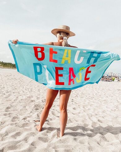 KATYDID Quick Dry Microfiber Beach Towel – 63" x 31" Towels, Cute Summer Vacation Designs – Sand Free, Lightweight, Bonus Drawstring Travel Bag (Good Vibes Repeat) in Saudi Arabia