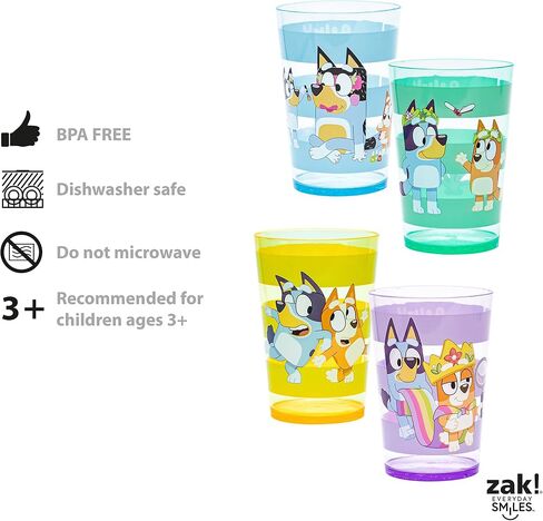 Zak Designs Bluey Nesting Tumbler Set Includes Durable Plastic Cups with Variety Artwork, Fun Drinkware is Perfect for Kids (14.5 oz, 4-Pack, Non-BPA) in Saudi Arabia