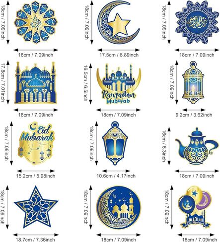 30 Pieces Ramadan Mubarak Decorations, Eid Mubarak Hanging Swirl Shining Gold Star Moon Lantern Ceiling Foil Decor for Eid Al-fitr Party Egyptian Holiday Decorations Supplies (Blue and Gold) in Saudi Arabia