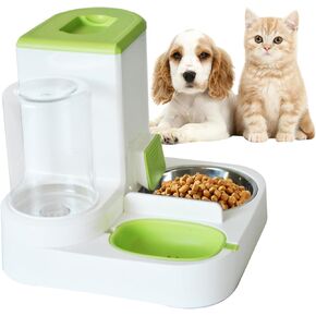 MUYG Automatic Cat Food and Water Dispenser Set 2 in 1, All-in-One Gravity Pet Feeder with Stainless Steel Cat Food Bowl Travel Auto Supply Feeder and Water Dispenser for Small Medium Cats Dogs (Blue)