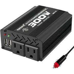 300W Car Power Inverter,12V DC to 110V AC Modified Wave Inverter Converter for Camping Vehicles, 4.2A USB Car Adapter with Cigarette Lighter Ports for Smartphones Laptops(Black)