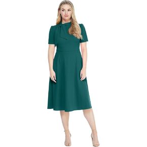 Maggy London Women's Crepe Fabric Flight Attendant Bow Neck Tie Short Sleeve A-line