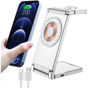 Fast wireless Charger for iphone, 3 in 1 multi chargers for Apple Devices, Magnetic Wireless Charging Pad for iPhone 15 14 13 12 Series Apple Watch AirPods. (SDSP-B-W/O/adapter)