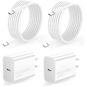 for iPhone 15 Charger USB C Wall Charger, 20W USB C Charger Block Wall with 2Pack 60W USB C to USB C Cable 6FT, C Charger Block Compatible with iPhone 16 Pro Max/Samsung/Pad Pro/Android Charger White