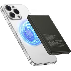 شاحن محمول مغناطيسي، بنك طاقة لاسلكي بقدرة 5000 مللي أمبير في الساعة مع كابل USB C، حزمة بطارية شحن سريع 20 وات، شاحن هاتف سفر نحيف للغاية لهاتف iPhone 16 Pro Max/15 Pro/14/13/12، وSamsung Galaxy S24/S23