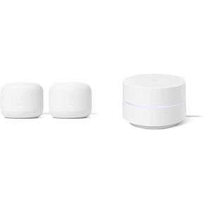 Google Nest WiFi - AC2200 - Mesh WiFi System - WiFi Router - 4400 Sq Ft Coverage - 2 Pack with Google WiFi - AC1200 - Mesh WiFi System - WiFi Router - 1500 Sq Ft Coverage - 1 Pack