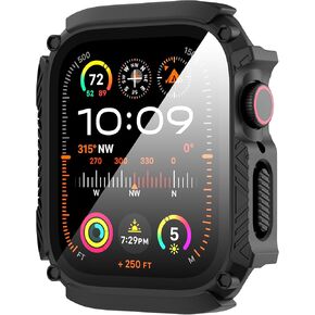 Suoman for Apple Watch 49mm Waterproof Screen Protector Case, Tempered Glass Screen Protector Cover for iWatch Ultra/Ultra 2 49mm SmartWatch [Dazzling Cool Armored] [Full Body Shockproof ]- Black