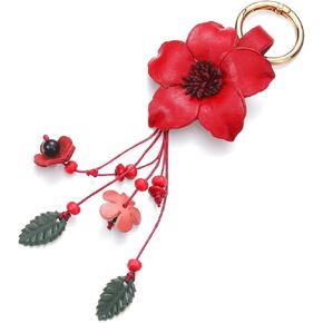 Inbagi Leather Leaf Flower Tassel Keychain Boho Accessories Cute Keychains for Women Wallet Bag Purse Ring Holder Keychain Women's Keyrings and Keychains Pendant Charms