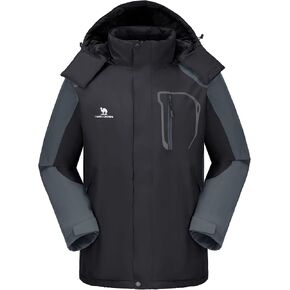 CAMELSPORTS Mens Winter Jacket Waterproof Warm Snow Ski Jackets Faux Fur Fleece Rain Coats with Removable Hood