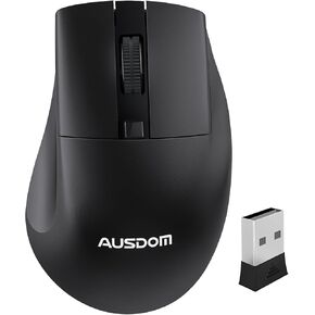 AUSDOM Wireless Mouse, Ergonomic Mouse with 2.4G USB Mini Receiver, 1200 DPI Optical Tracking, Cordless Portable Computer Mice for Laptop, Mac, PC, Notebook, Black