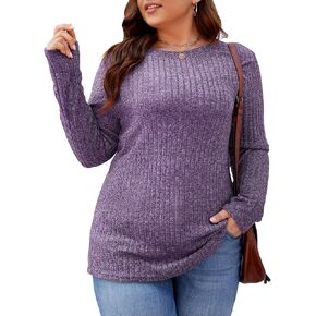 Kancystore Womens Plus Size Tops Lightweight Pullover Sweaters Fall Long Sleeve Tunic Shirts XL-5X