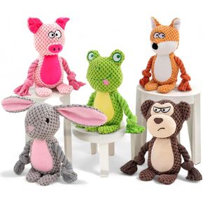 Playtime Palace, Premium Quality Plush Dog Toys Pack of 5 - Chewy and Squeaky Fun for All Breeds - Durable Teething Options for Puppies - Ideal for Small, Medium, and Large Dogs - Ultimate Value Pack