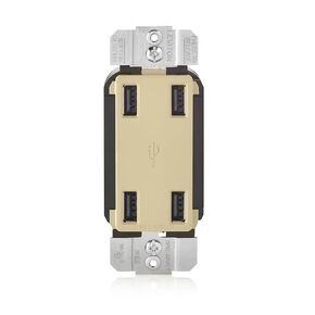 Leviton USB4P-I 4.2-Amp High Speed 4-Port USB Charger, Ivory