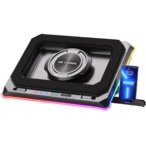 ICE COOREL Gaming Laptop Cooling Pad with Powerful Turbofan, RGB Laptop Cooler Stand with 8 Height Adjustable, Laptop Fan Cooling Pad for Laptop 15-21 Inches, Infinitely Variable Speed, LCD Screen