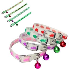 Set of 2 Adjustable Glowing Luminous Collar for Cats Dogs Paws Fish Mouse Hearts (Fish Bone)