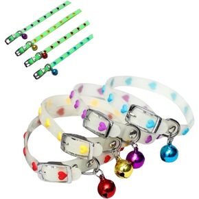 Set of 2 Adjustable Glowing Luminous Collar for Cats Dogs Paws Fish Mouse Hearts (Fish Bone)