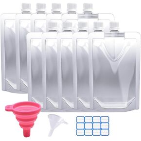 10PCS Plastic Flasks - Reusable Drink Bags, Leak-Proof Drink Pouches, BPA-Free for Travel, Outdoor Sports, Concerts, Events (16OZ - 10PCS + 2 Funnels)