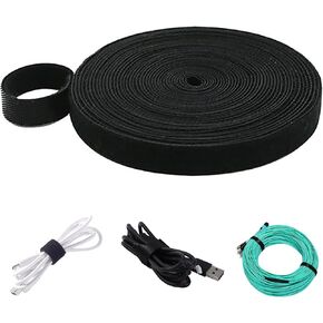 0.59"(15mm) x65.6ft Cable Straps, Reusable Fastening Cable Ties, Free Cut Length, Multi-Purpose Cord Organizer Ties for Computer/TV/Electronics, Black