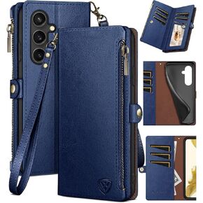XcaseBar for Samsung Galaxy S24 FE Wallet case with Zipper Credit Card Holder【RFID Blocking】,Flip Folio Book PU Leather Phone case Shockproof Cover Women Men for Samsung S24 FE case Light Brown