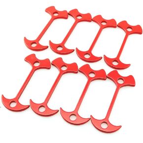 Fishbone Tent Stakes Deck Anchor Peg BLLNDX 8PCS 3 Inch Red Aluminium Alloy Deck Plank Road Camping Fish Bone Nails Rope Buckle Hook Cord Adjuster Tensioner Kit