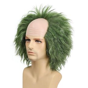 FYXZHUO Men’s Short Light Green Curly Bald Wig Unisex Halloween Cosplay Costume Wigs