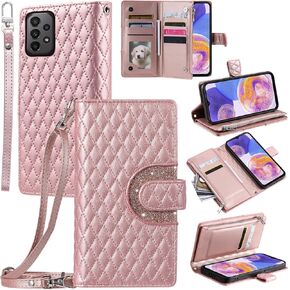 Phone Case for Samsung Galaxy A53 5G Wallet Cover with and Crossbody Wrist Strap Shoulder Strap 9+ Card Slots Zipper Purse Leather Stand Cell A 53 G5 53A SM A536U 6.5" 2022 Women Men Pink