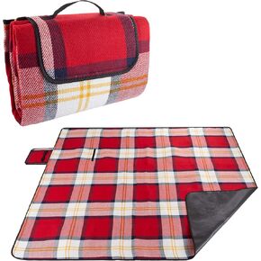 بطانية نزهة في الهواء الطلق من واكمان مع بطانة إسفنجية - حصيرة شاطئ مقاومة للماء وقابلة للطي للسفر والتخييم والمهرجانات والرياضة (أحمر منقوش) in Kuwait