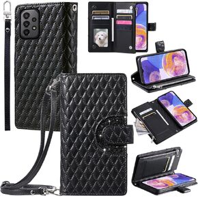 Phone Case for Samsung Galaxy A53 5G Wallet Cover with and Crossbody Wrist Strap Shoulder Strap 9+ Card Slots Zipper Purse Leather Stand Cell A 53 G5 53A SM A536U 6.5" 2022 Women Men Pink