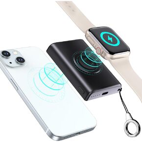 Mini Portable Magnetic Power Bank Wireless Charger for iPhone 16 and Apple Watch 10, Compact & Lightweight, 3000mAh Magnetic Battery Pack for iPhone 16/15/14/13/12/iWatch Ultra 2/9/8/7/6/5/4/3/2/SE 2