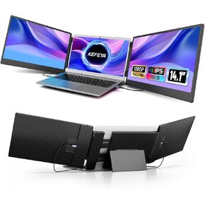 Laptop Screen Extender - 14.1" Triple Portable Monitor with Sturdy Metal Kickstand for 13-17 Inch Laptops, 1080P HD IPS Laptop Monitor Extender Plug and Play for Windows/Chrome/Mac/Switch/PS5