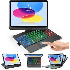 SOPPY Keyboard Case for iPad 10th Generation 10.9-inch 2022, 360° Rotatable Case with Trackpad, Wireless Keyboard, 7-Color Backlit Keyboard, Rechargeable Keyboard for New iPad 10th Gen 2022 (Black)