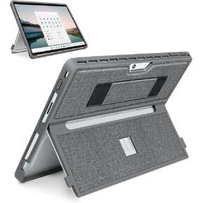 Case fit Microsoft Surface Pro 11 /Surface Pro 10 /Surface Pro 9 /Surface Pro 8 13-Inch, with Stent Cover, Hand Strap, All-in-one Rugged Case Compatible with Type Cover Keyboards, Gray