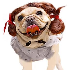 GUGELIVES Dog Cospaly Wig for Small Dogs Pet Costumes Hair Wig Dog Dress up for Halloween Dog Wigs for Medium and Large Dogs Pet Halloween Decorations (Brown Braid)