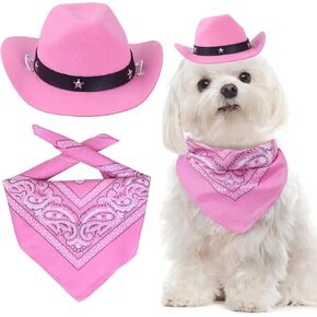 Dog Halloween Cowgirl Costumes Dog Cowgirl Hat Halloween Dog Bandana Scarf for Small Medium Large Dogs Pets (One Size)