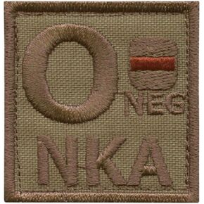 Tan Coyote ONEG O- NKA Blood Type IFAK No Knows Allergies Morale Army Tactical Touch Fastener Patch