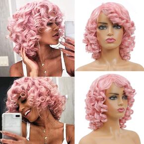 CLIONE Dark Blue Wigs for Women Cosplay Wig Short Wavy Bob Wigs Women Girl's Synthetic Wig Blue Wig with Bangs Shoulder Length Natural Wavy Colored Wigs For Daily Party Use Halloween Costume Wigs 14"