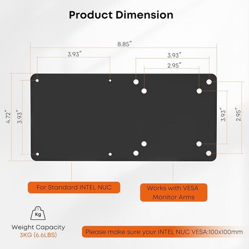 لوحة تمديد ذراع الشاشة PUTORSEN VESA متوافقة مع كمبيوتر Intel NUC Mini PC، أسود in Kuwait