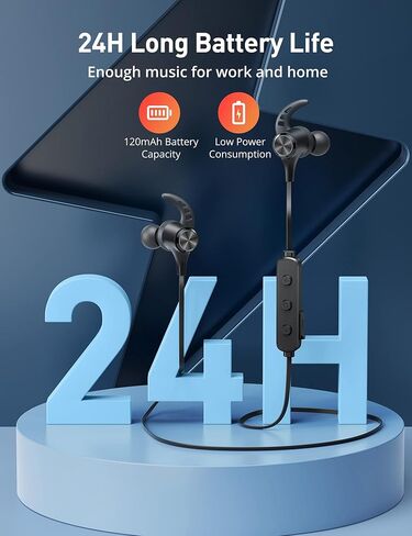 Bluetooth Headphones, Bluetooth 5.2 Stereo aptX Wireless Earbuds Bass Magnetic Neckband IPX7 Waterproof Bluetooth Earbuds Bulit-in Mic with 24H Playtime, Lightweight Earphones for Sport, Gym, Running in Kuwait