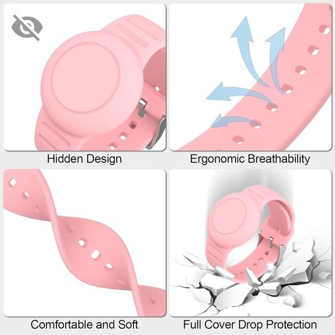AirTag Bracelet for Kids,Waterproof Air tag Holder for Kids with Soft Silicone Full Coverage Anti-Lost Hidden Airtag Wristband Accessories for Kid - Pink in Saudi Arabia