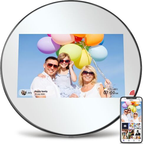 Digital Picture Frame WiFi Digital Photo Frame, IPS HD Display Touch Screen,32GB Storage, Slideshow, Wall Mountable, Auto-Rotate, Share Photos and Video via Uhale App, Silver Mirrored in Saudi Arabia