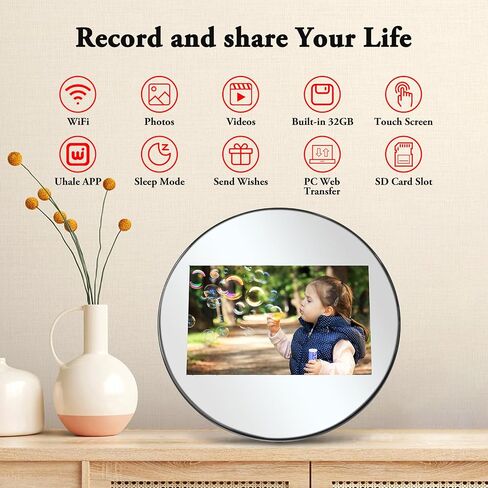 Digital Picture Frame WiFi Digital Photo Frame, IPS HD Display Touch Screen,32GB Storage, Slideshow, Wall Mountable, Auto-Rotate, Share Photos and Video via Uhale App, Silver Mirrored in Saudi Arabia