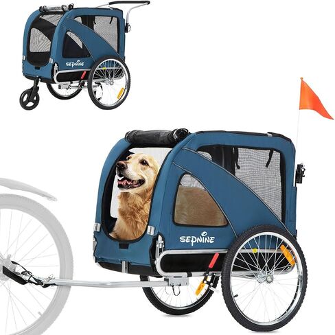 Sepnine Leonpets 3 in 1 Large Pet Dog Bike Trailer with a 12" Jogger Wheel and a 6" Stroller Wheel, Quick Set-up and Fold Down with Bicycle Coupler (Blue) in Saudi Arabia