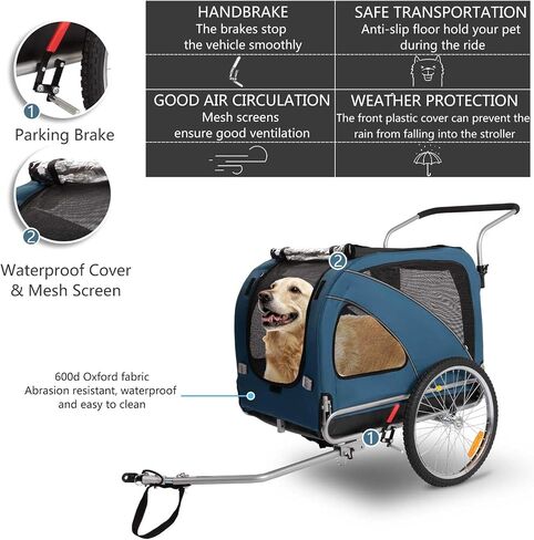 Sepnine Leonpets 3 in 1 Large Pet Dog Bike Trailer with a 12" Jogger Wheel and a 6" Stroller Wheel, Quick Set-up and Fold Down with Bicycle Coupler (Blue) in Saudi Arabia